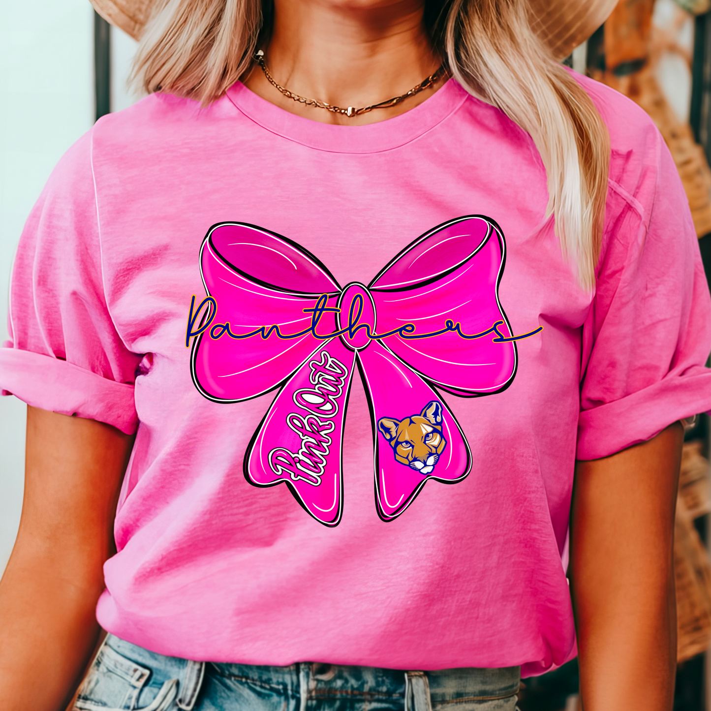 Pink Out Bow KPS Panthers Spirit T-Shirt
