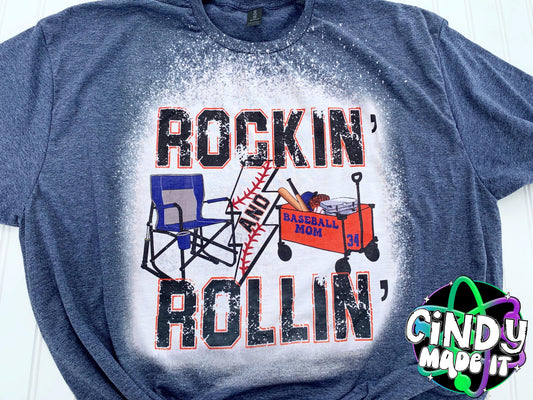 Rockin’ & Rollin’ Baseball Mom Bleached T-Shirt