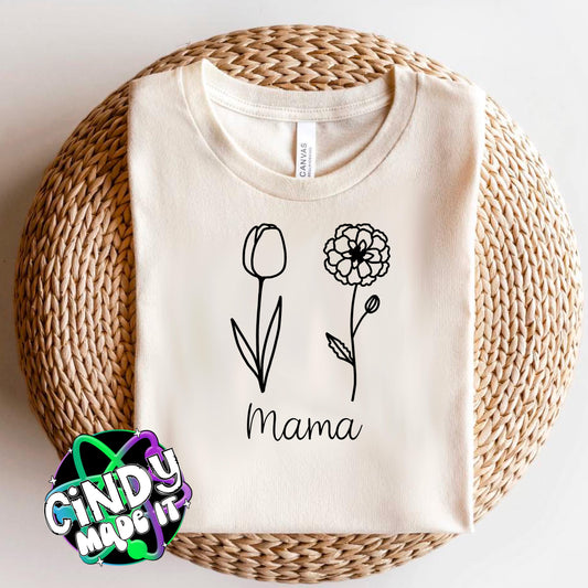 Custom Birth Month Mama/Grandma Floral Graphic T-Shirt