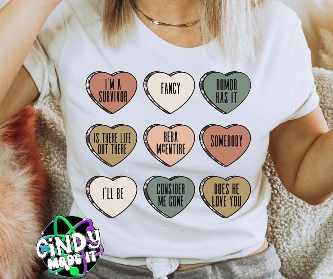 Country Music Candy Hearts Valentine Graphic T-shirt